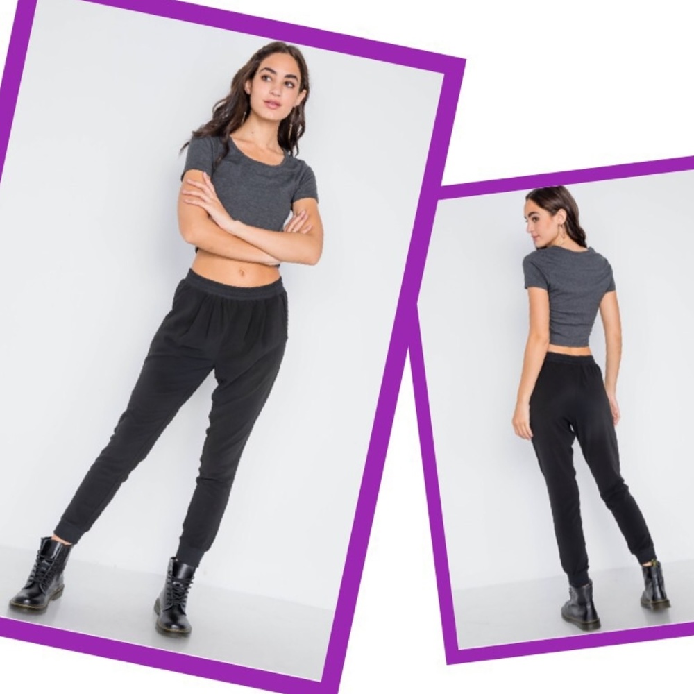 Black Mid-Rise Joggers Pants Skinny Part Lined S